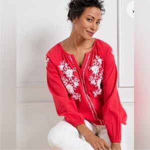Talbots Red Embroidered‎ Top